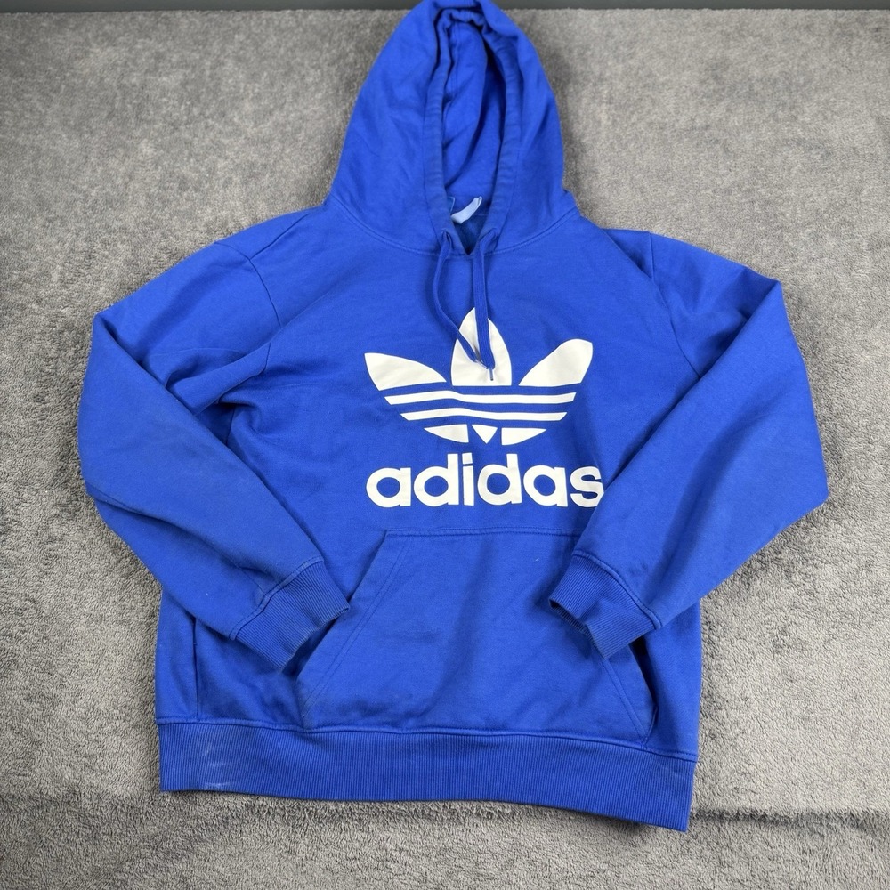 Adidas Hoodie Mens Small Blue White Big Logo Three Stripes Pullover Sweatshirt